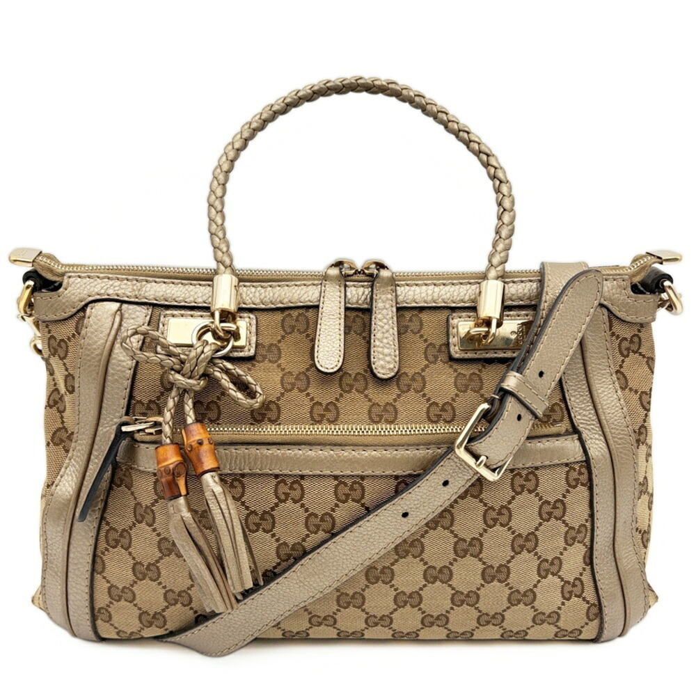 Gucci GUCCI Bag Shoulder GG Canvas Bella 282300 Gold 2-way Bamboo Ribbon Tassel